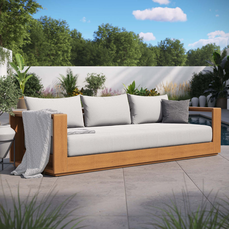 Aspen Outdoor Patio Acacia Wood Sofa in Natural Light Gray