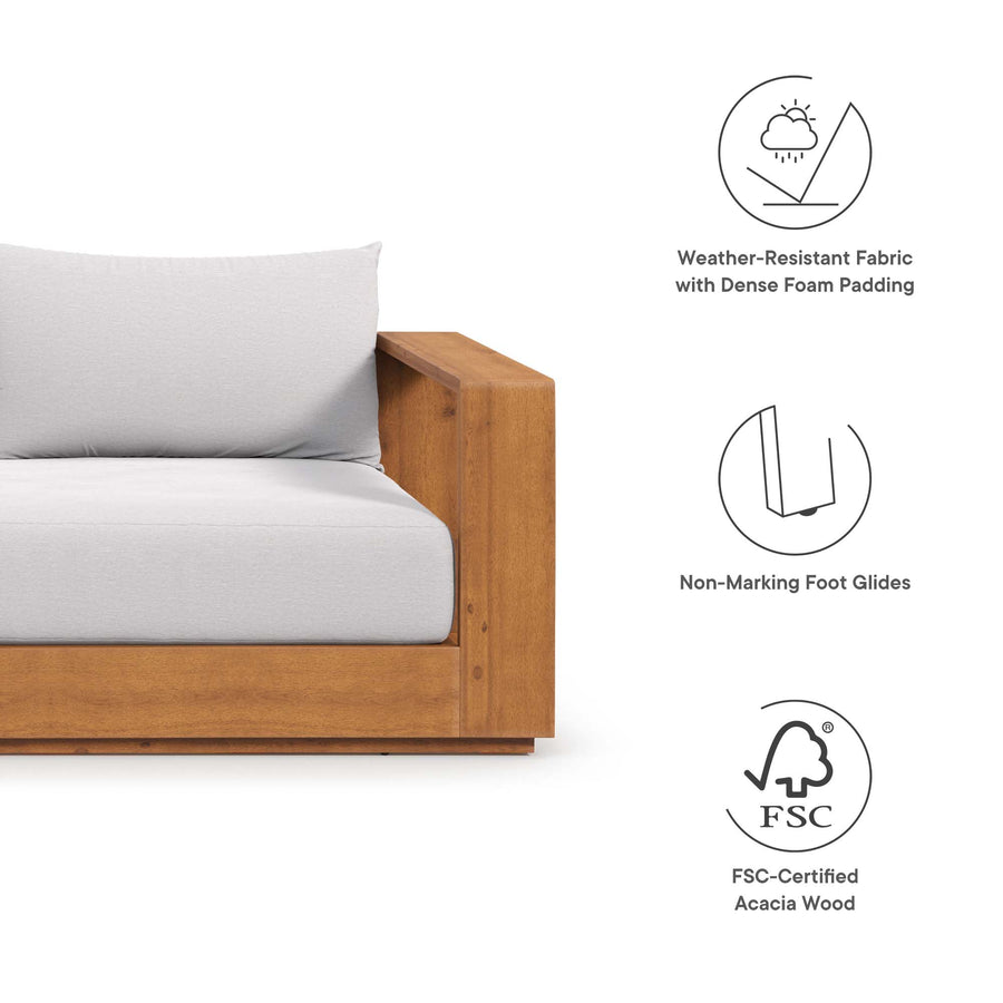 Aspen Outdoor Patio Acacia Wood Sofa in Natural Light Gray