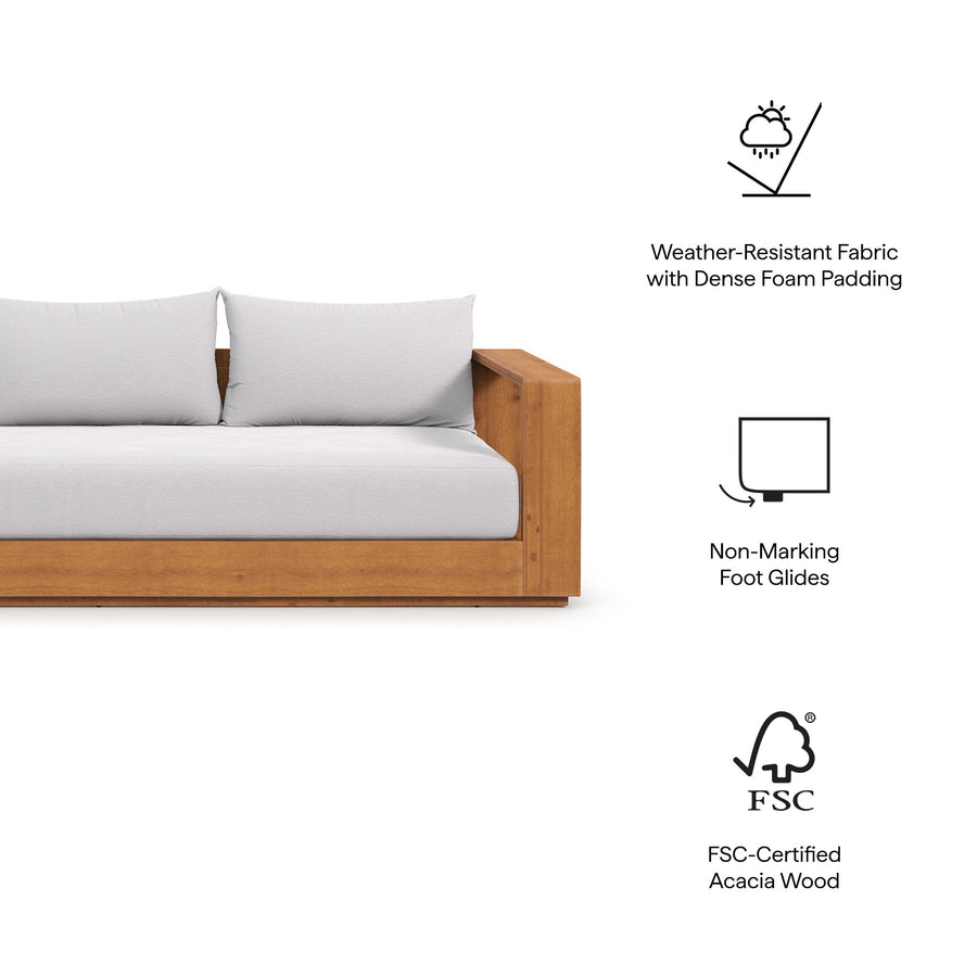 Aspen Outdoor Patio Acacia Wood Sofa in Natural Light Gray