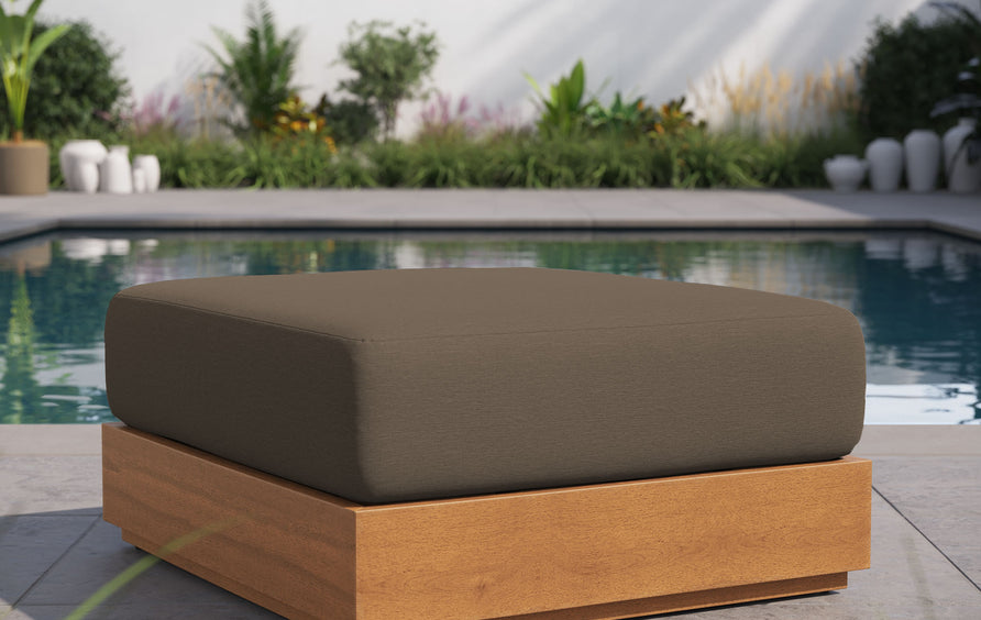 Aspen Outdoor Patio Acacia Wood Ottoman in Natural Cocoa