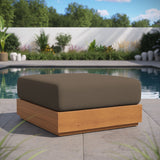 Aspen Outdoor Patio Acacia Wood Ottoman in Natural Cocoa