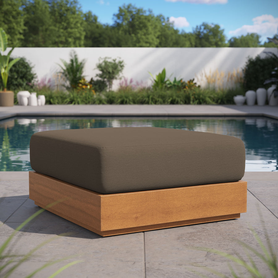 Aspen Outdoor Patio Acacia Wood Ottoman in Natural Cocoa