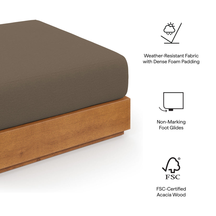 Aspen Outdoor Patio Acacia Wood Ottoman in Natural Cocoa