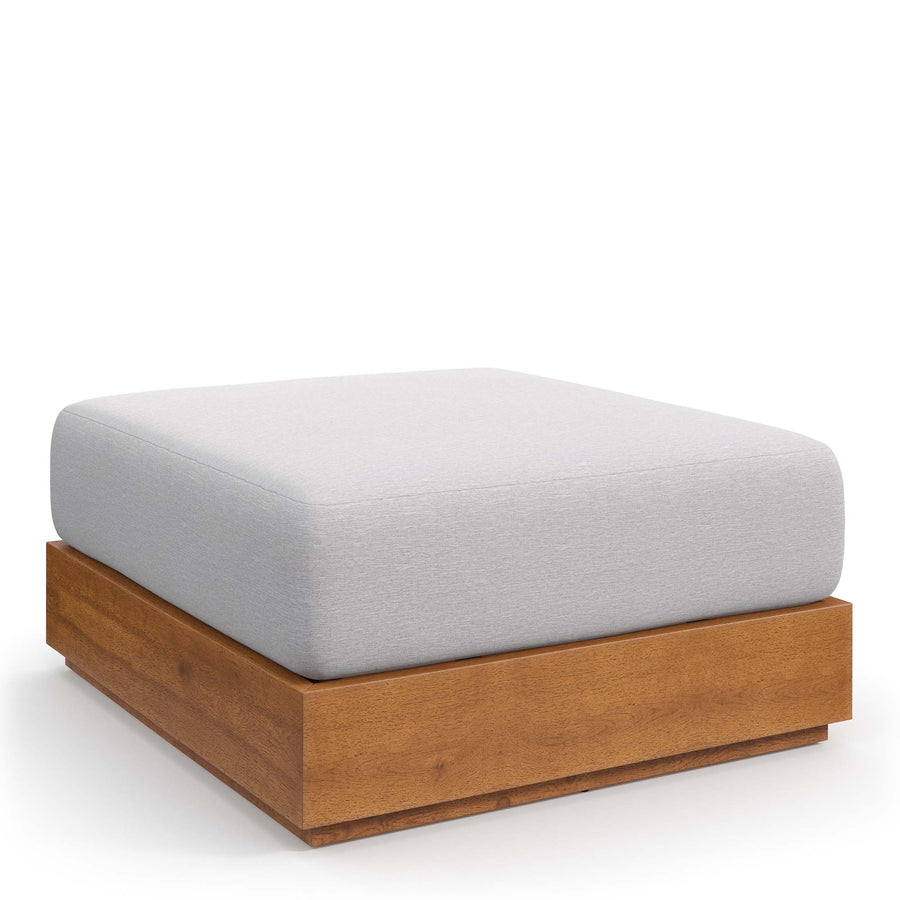 Aspen Outdoor Patio Acacia Wood Ottoman in Natural Light Gray