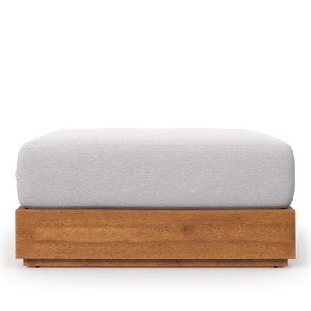 Tahoe Outdoor Patio Acacia Wood Ottoman in Natural Light Gray