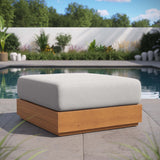Aspen Outdoor Patio Acacia Wood Ottoman in Natural Light Gray