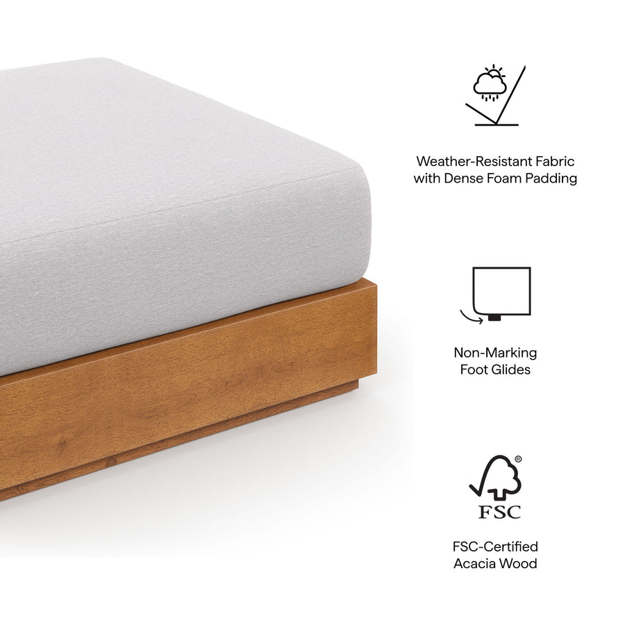 Aspen Outdoor Patio Acacia Wood Ottoman in Natural Light Gray