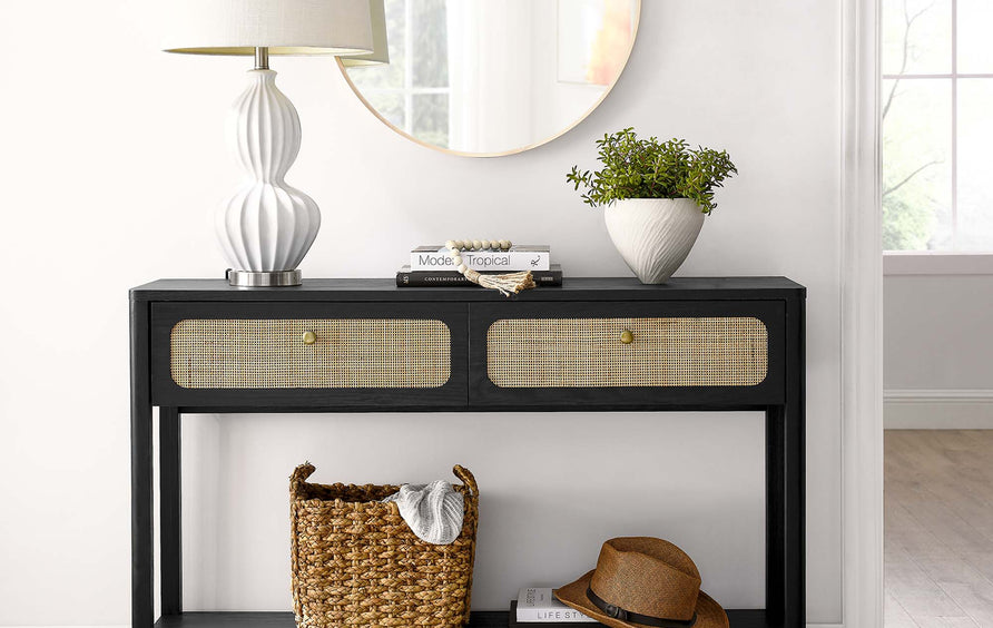 Cyrus Wood Entryway Console Table in Black