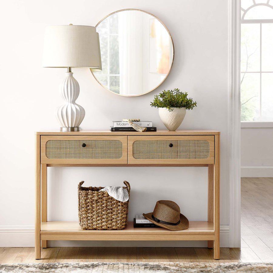 Cyrus Wood Entryway Console Table in Oak