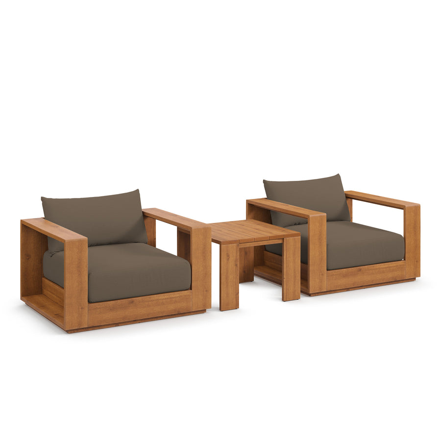 Aspen 3-Piece Outdoor Patio Acacia Wood Furniture Set in Natural Cocoa