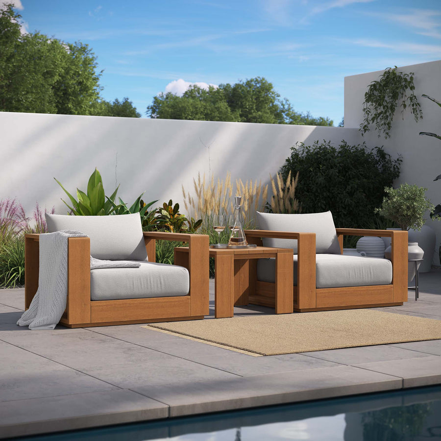 Aspen 3-Piece Outdoor Patio Acacia Wood Furniture Set in Natural Light Gray
