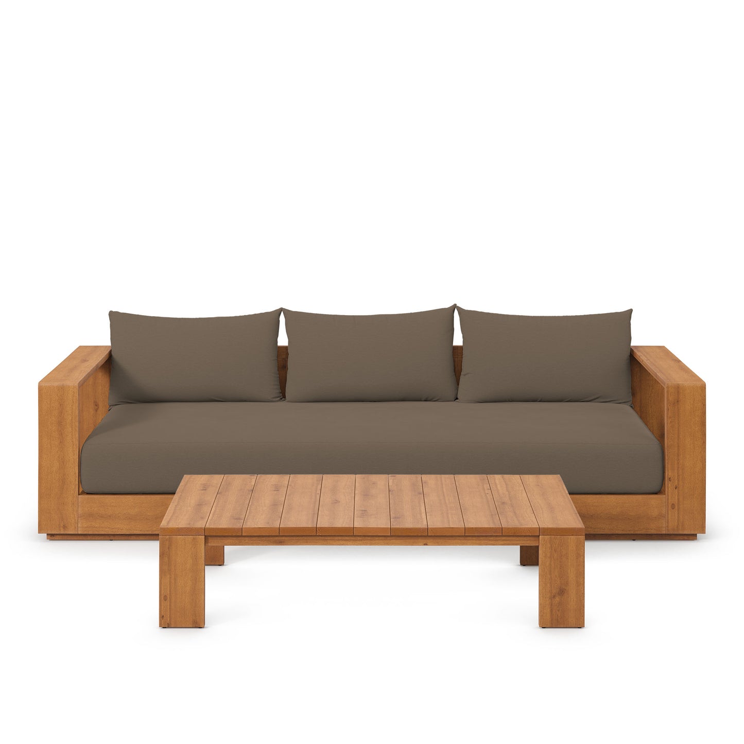 Tahoe 2-Piece Outdoor Patio Acacia Wood Sofa and Coffee Table Set by Furniture For America