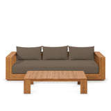 Aspen 2-Piece Outdoor Patio Acacia Wood Sofa and Coffee Table Set in Natural Cocoa