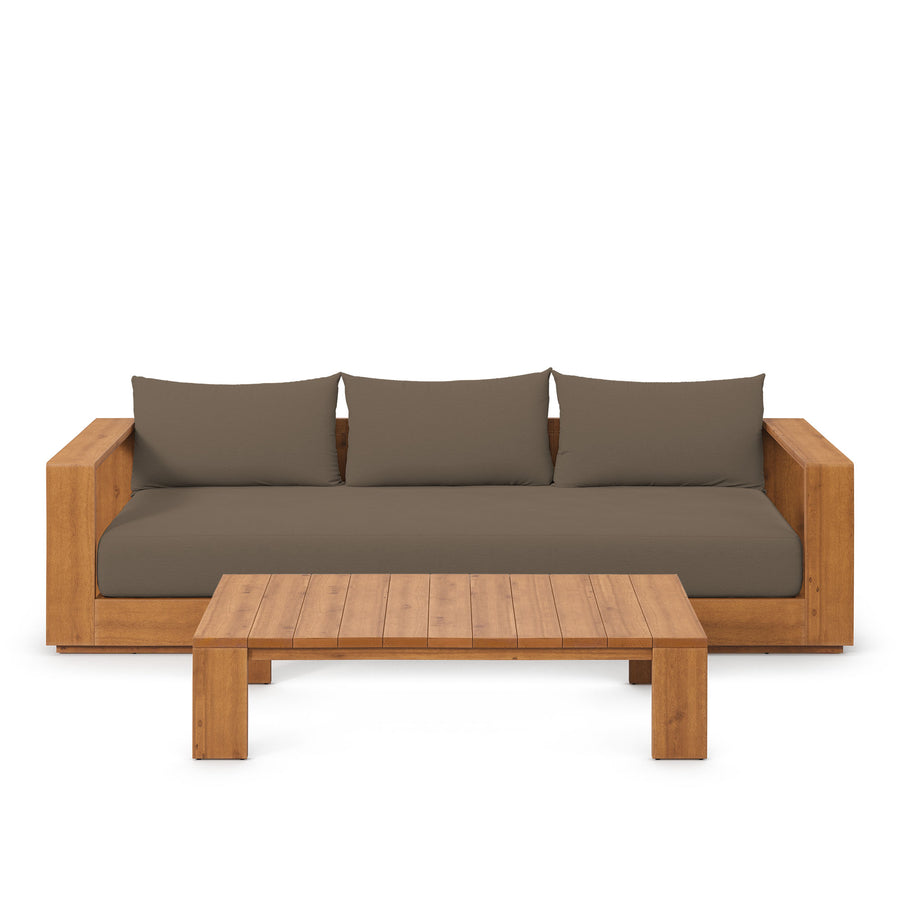 Aspen 2-Piece Outdoor Patio Acacia Wood Sofa and Coffee Table Set in Natural Cocoa