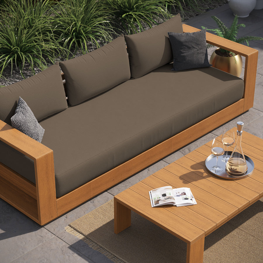 Aspen 2-Piece Outdoor Patio Acacia Wood Sofa and Coffee Table Set in Natural Cocoa
