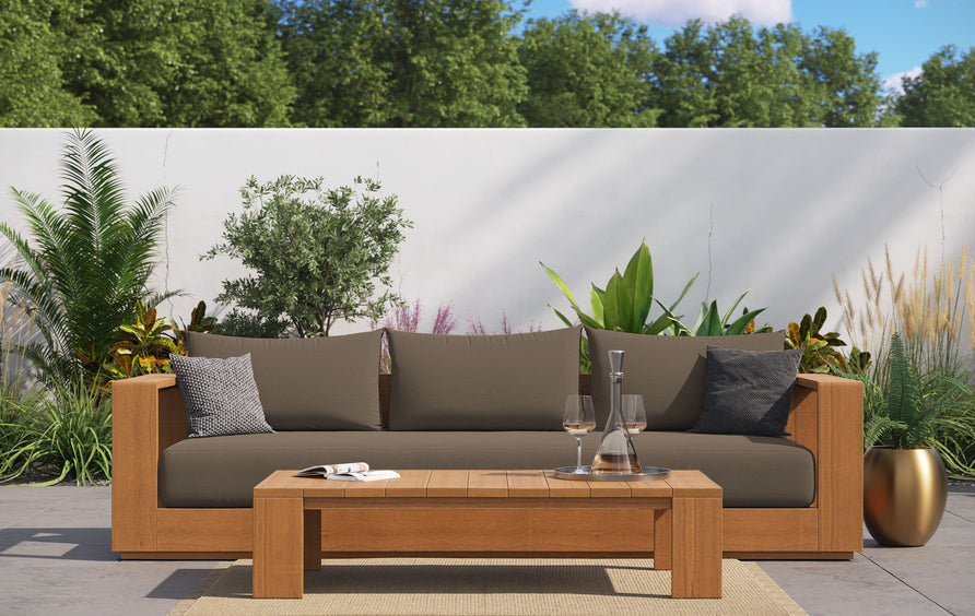 Aspen 2-Piece Outdoor Patio Acacia Wood Sofa and Coffee Table Set in Natural Cocoa