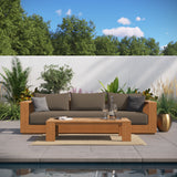 Aspen 2-Piece Outdoor Patio Acacia Wood Sofa and Coffee Table Set in Natural Cocoa