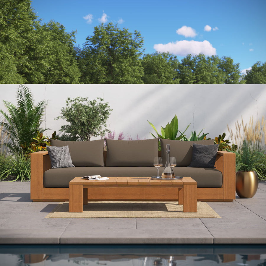 Aspen 2-Piece Outdoor Patio Acacia Wood Sofa and Coffee Table Set in Natural Cocoa