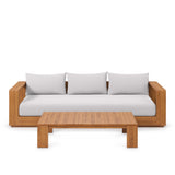 Aspen 2-Piece Outdoor Patio Acacia Wood Sofa and Coffee Table Set in Natural Light Gray