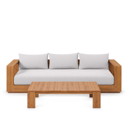 Tahoe 2-Piece Outdoor Patio Acacia Wood Sofa and Coffee Table Set in Natural Light Gray