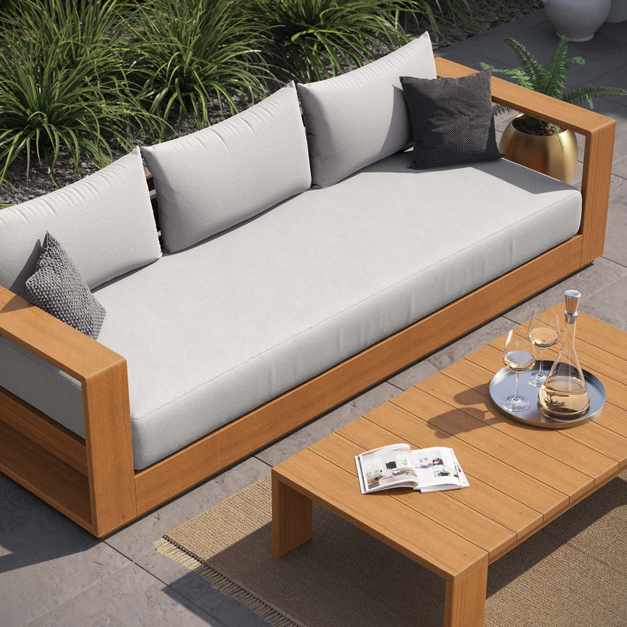 Aspen 2-Piece Outdoor Patio Acacia Wood Sofa and Coffee Table Set in Natural Light Gray