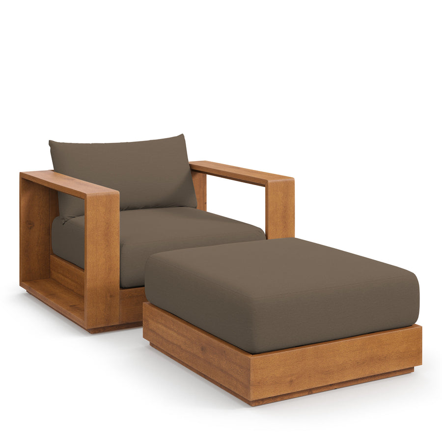 Aspen 2-Piece Outdoor Patio Acacia Wood Armchair and Ottoman Set in Natural Cocoa