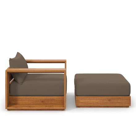 Tahoe 2-Piece Outdoor Patio Acacia Wood Armchair and Ottoman Set in Natural Cocoa