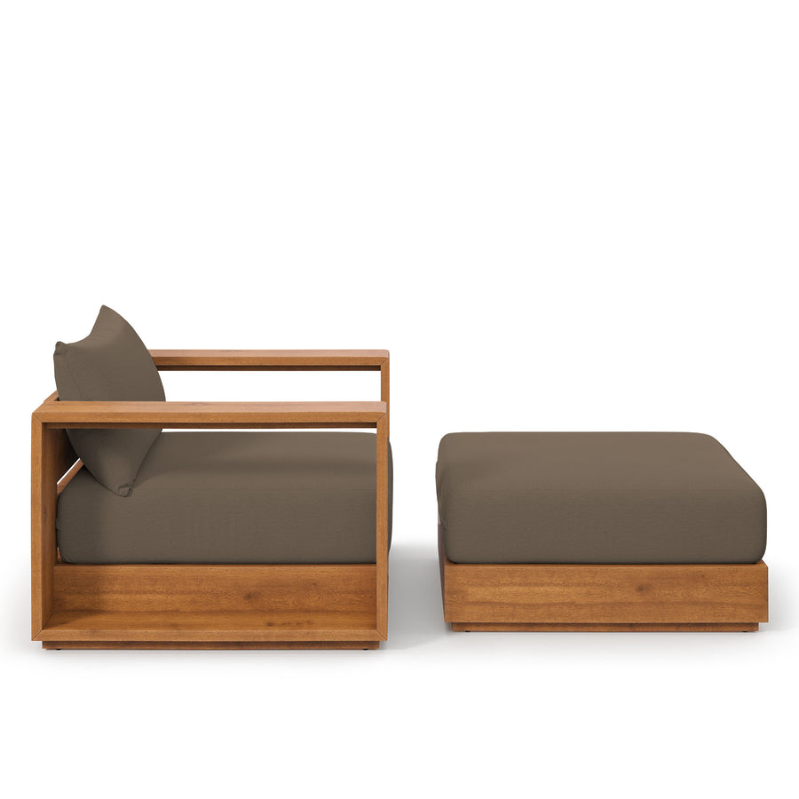 Aspen 2-Piece Outdoor Patio Acacia Wood Armchair and Ottoman Set in Natural Cocoa