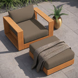 Aspen 2-Piece Outdoor Patio Acacia Wood Armchair and Ottoman Set in Natural Cocoa