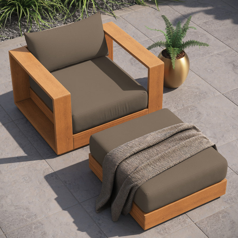 Aspen 2-Piece Outdoor Patio Acacia Wood Armchair and Ottoman Set in Natural Cocoa