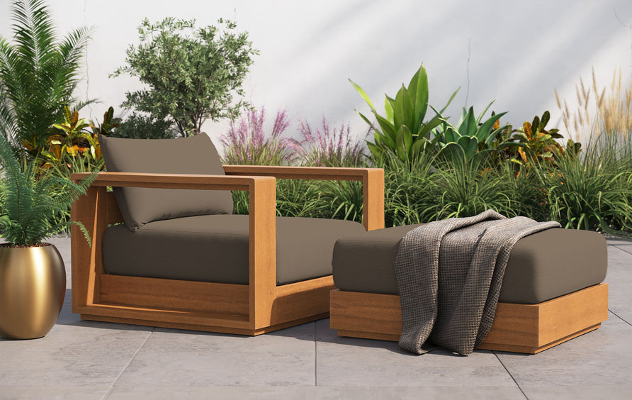 Aspen 2-Piece Outdoor Patio Acacia Wood Armchair and Ottoman Set in Natural Cocoa