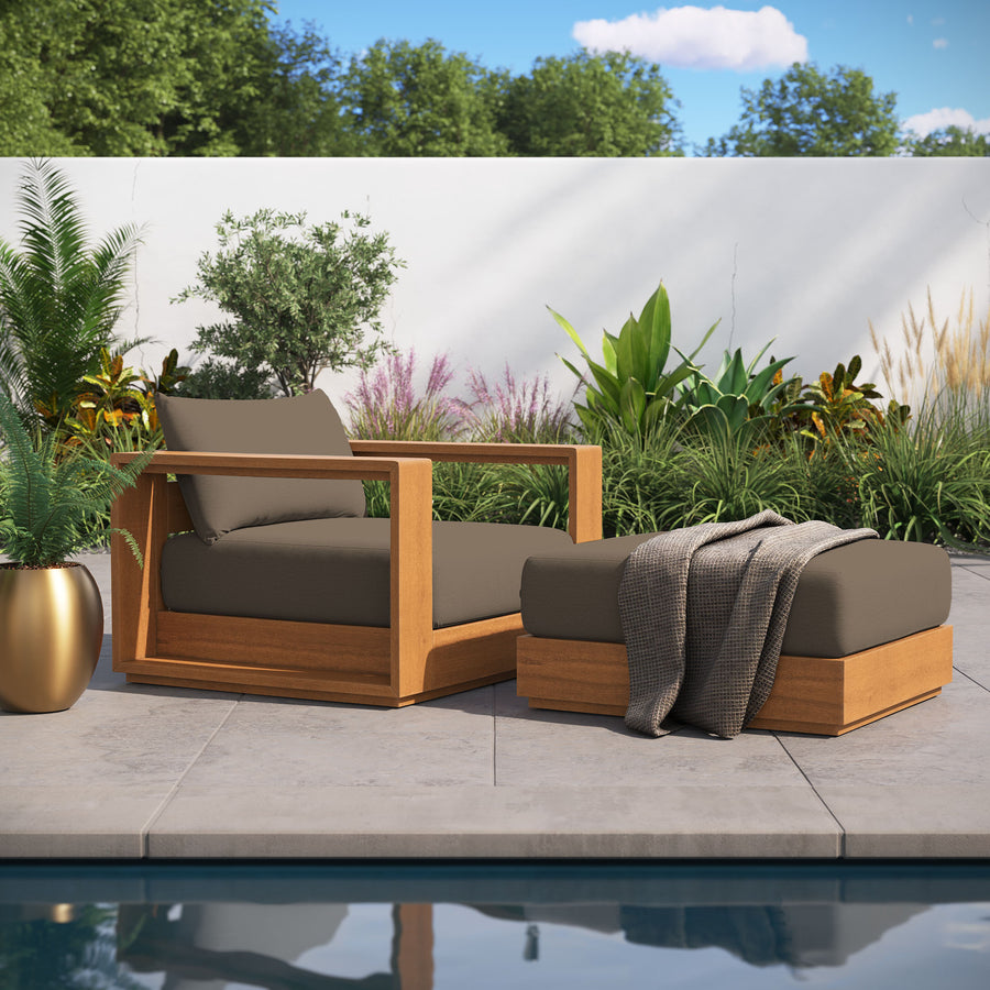 Aspen 2-Piece Outdoor Patio Acacia Wood Armchair and Ottoman Set in Natural Cocoa