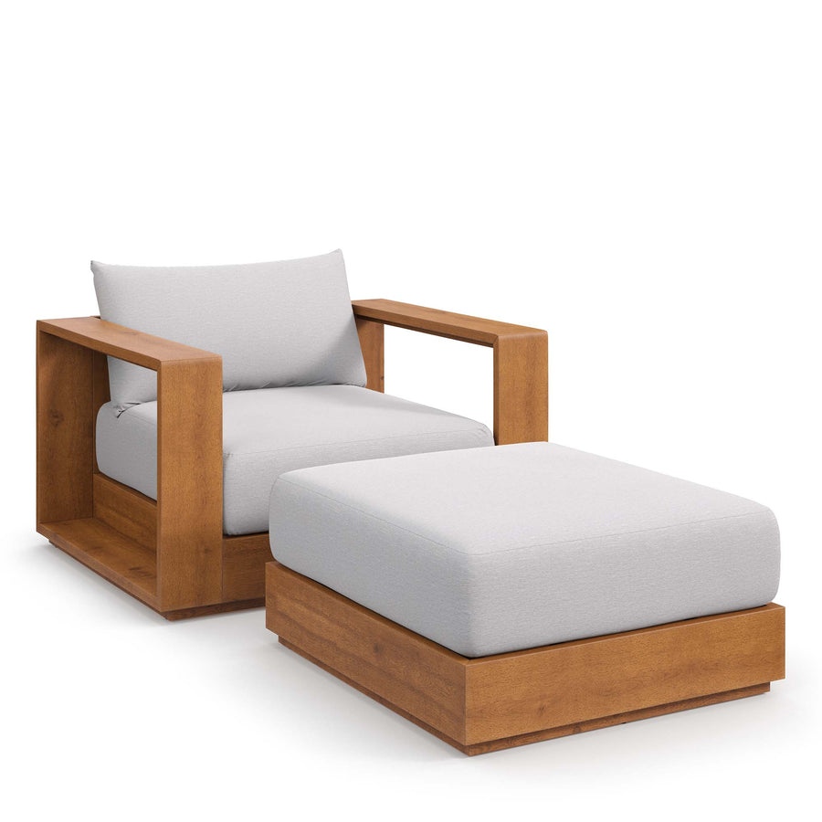 Aspen 2-Piece Outdoor Patio Acacia Wood Armchair and Ottoman Set in Natural Light Gray
