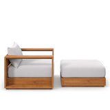 Aspen 2-Piece Outdoor Patio Acacia Wood Armchair and Ottoman Set in Natural Light Gray