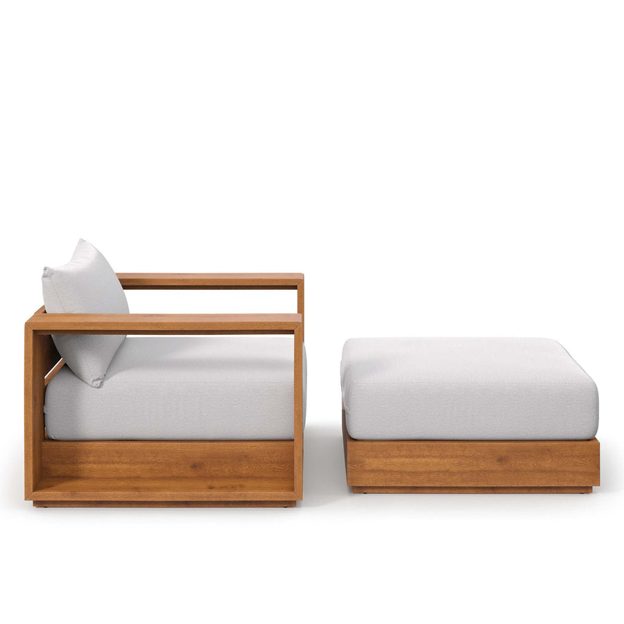 Aspen 2-Piece Outdoor Patio Acacia Wood Armchair and Ottoman Set in Natural Light Gray