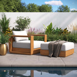 Aspen 2-Piece Outdoor Patio Acacia Wood Armchair and Ottoman Set in Natural Light Gray