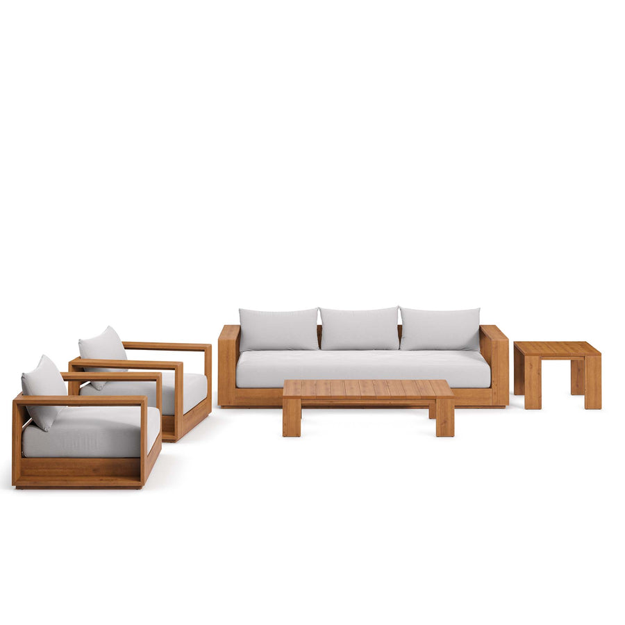 Aspen 5-Piece Outdoor Patio Acacia Wood Furniture Set in Natural Light Gray