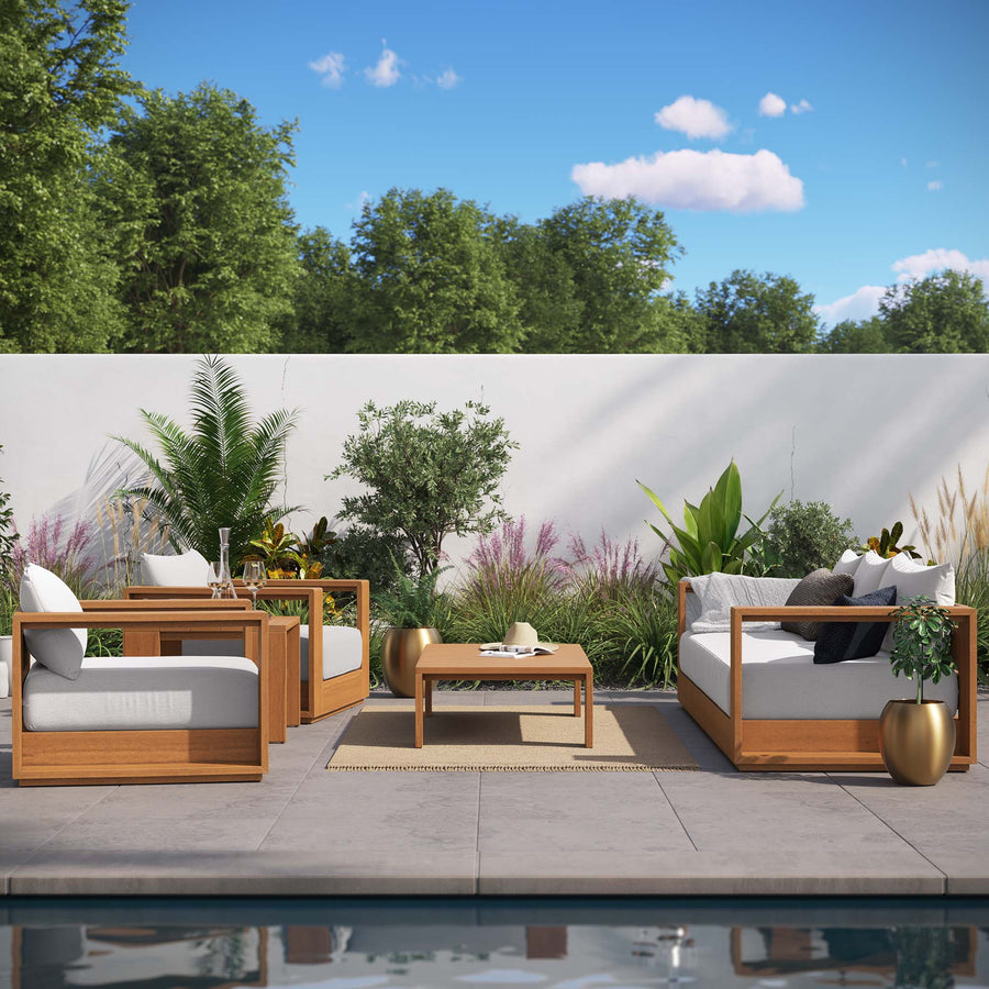 Aspen 5-Piece Outdoor Patio Acacia Wood Furniture Set in Natural Light Gray