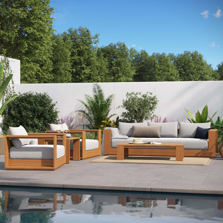 Aspen 5-Piece Outdoor Patio Acacia Wood Furniture Set in Natural Light Gray