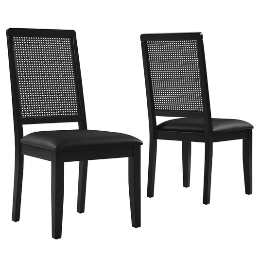 Arlo Vegan Leather Upholstered Faux Rattan and Wood Dining Side Chairs Set of 2 by Furniture For America