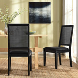 Poniente Vegan Leather Upholstered Faux Rattan and Wood Dining Side Chairs Set of 2 in Black Black