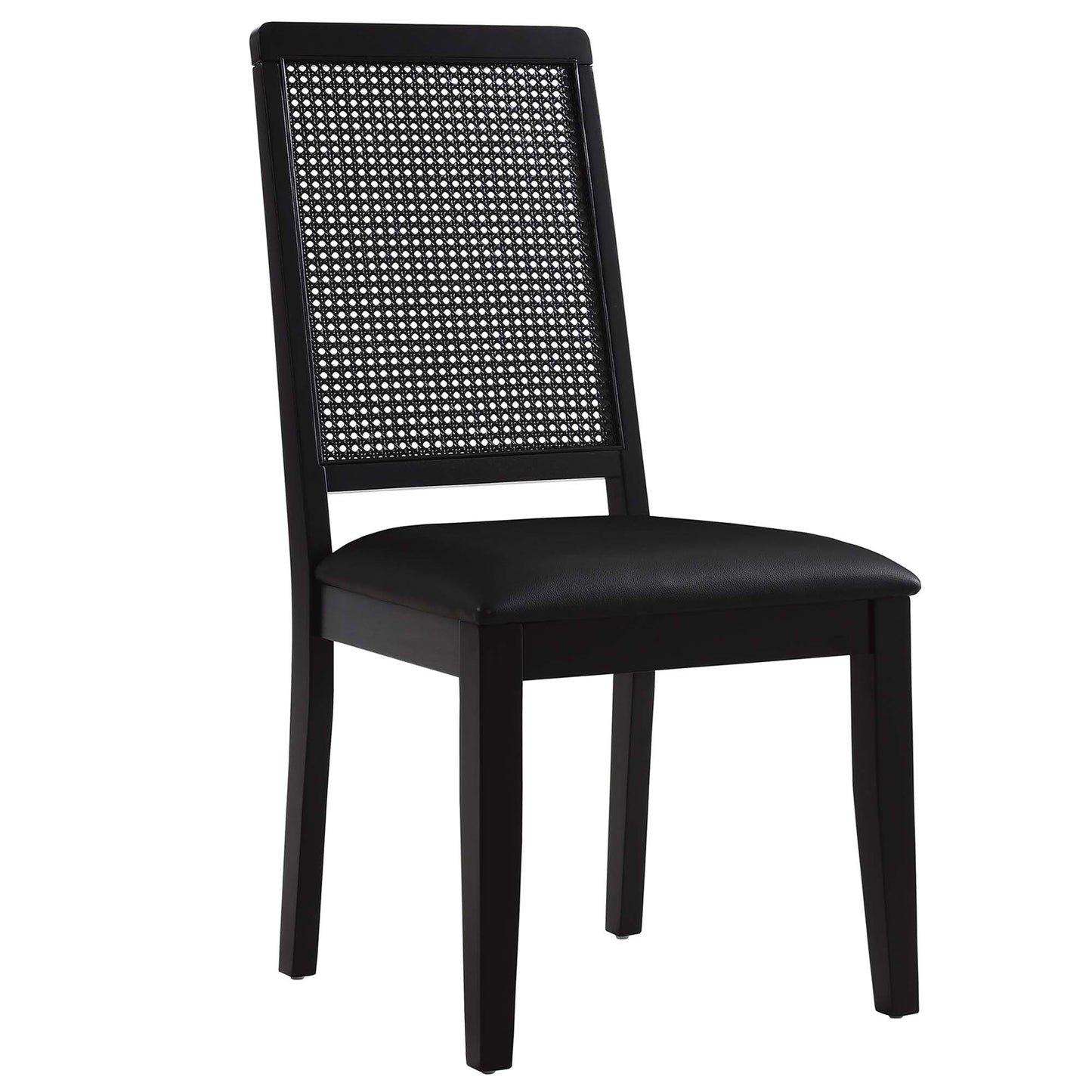 Arlo Vegan Leather Upholstered Faux Rattan and Wood Dining Side Chairs Set of 2 by Furniture For America
