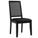 Poniente Vegan Leather Upholstered Faux Rattan and Wood Dining Side Chairs Set of 2 in Black Black