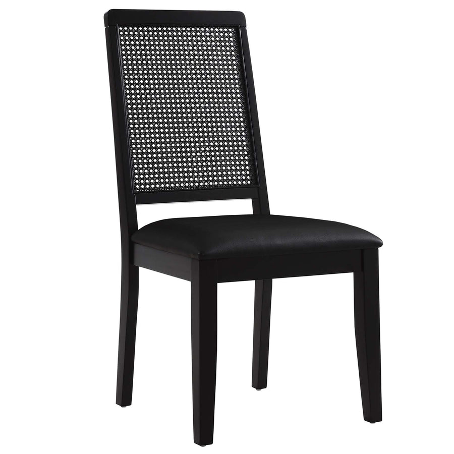 Poniente Vegan Leather Upholstered Faux Rattan and Wood Dining Side Chairs Set of 2 in Black Black
