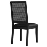 Poniente Vegan Leather Upholstered Faux Rattan and Wood Dining Side Chairs Set of 2 in Black Black