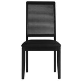 Poniente Vegan Leather Upholstered Faux Rattan and Wood Dining Side Chairs Set of 2 in Black Black