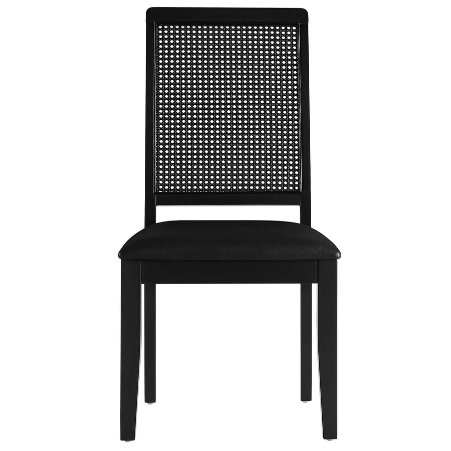 Poniente Vegan Leather Upholstered Faux Rattan and Wood Dining Side Chairs Set of 2 in Black Black