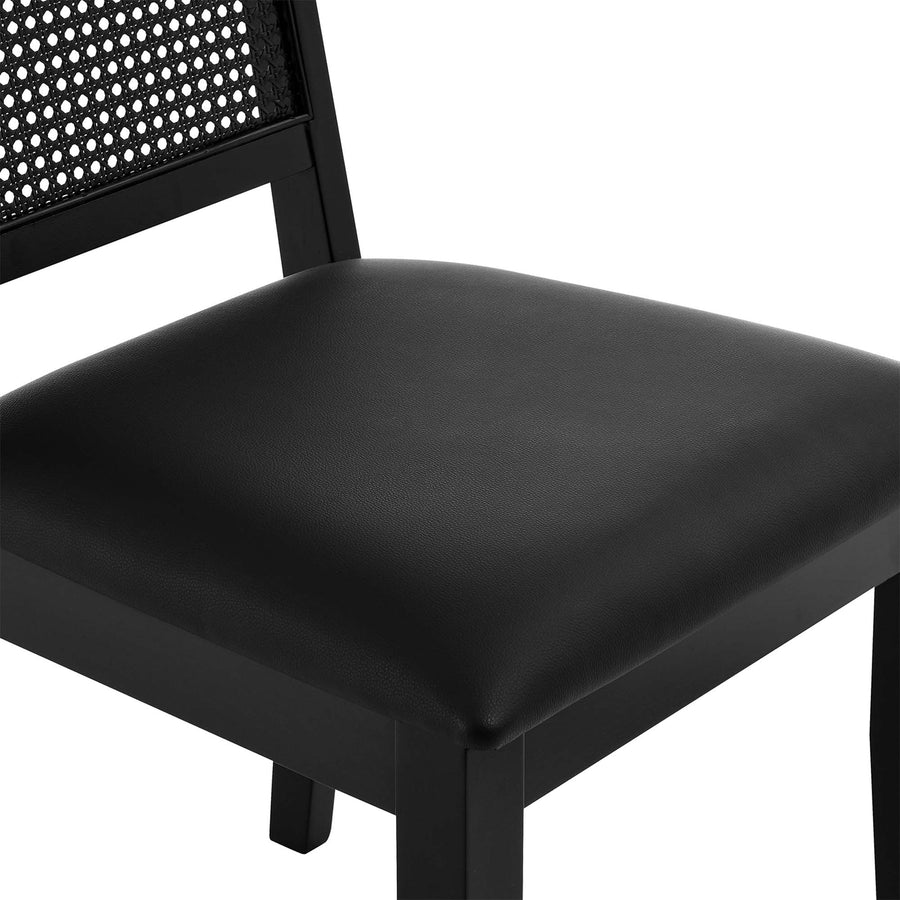 Poniente Vegan Leather Upholstered Faux Rattan and Wood Dining Side Chairs Set of 2 in Black Black