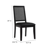 Poniente Vegan Leather Upholstered Faux Rattan and Wood Dining Side Chairs Set of 2 in Black Black