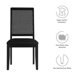 Poniente Vegan Leather Upholstered Faux Rattan and Wood Dining Side Chairs Set of 2 in Black Black